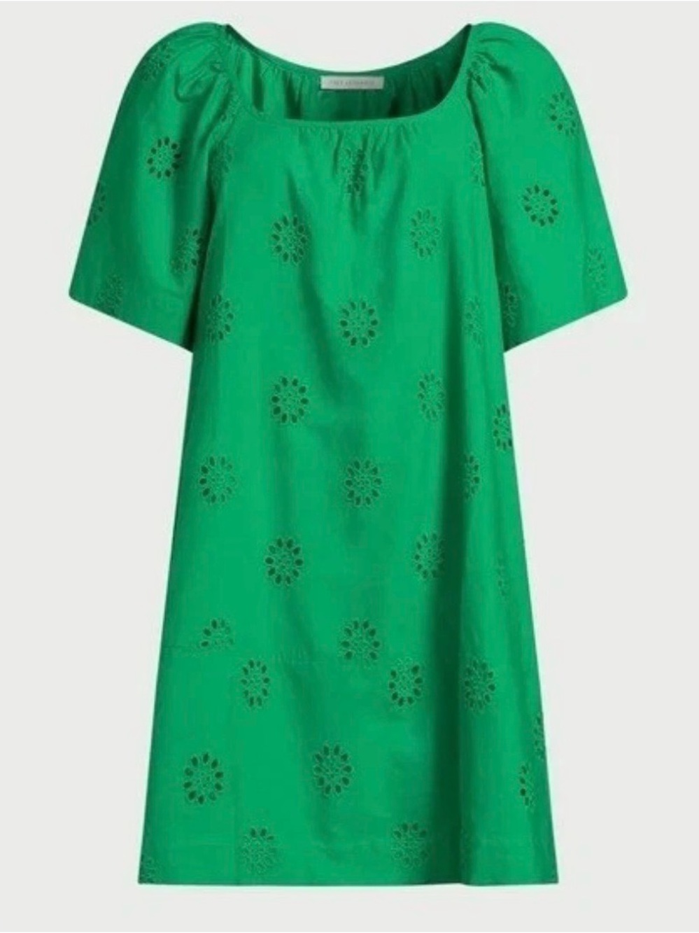 Square-Neck Green Eyelet Mini Dress with Pockets